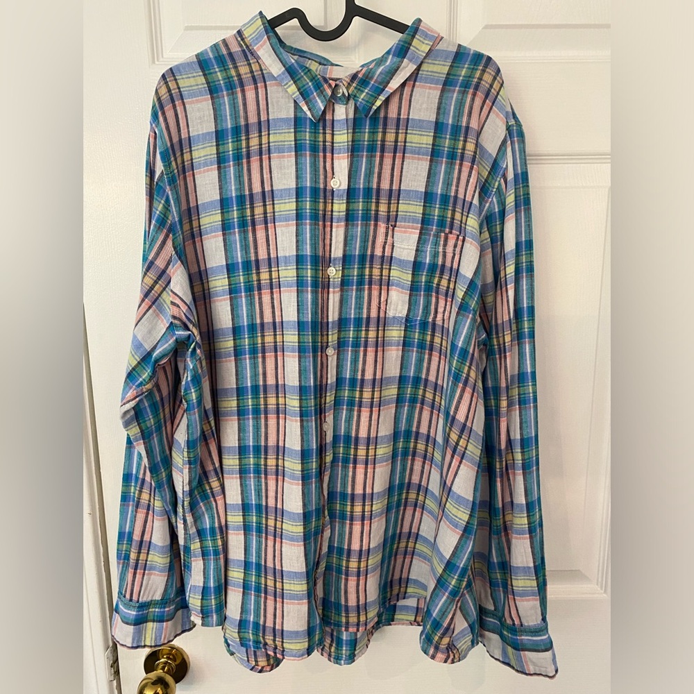 Gap women’s boyfriend fit plaid linen mix summer top size XXL